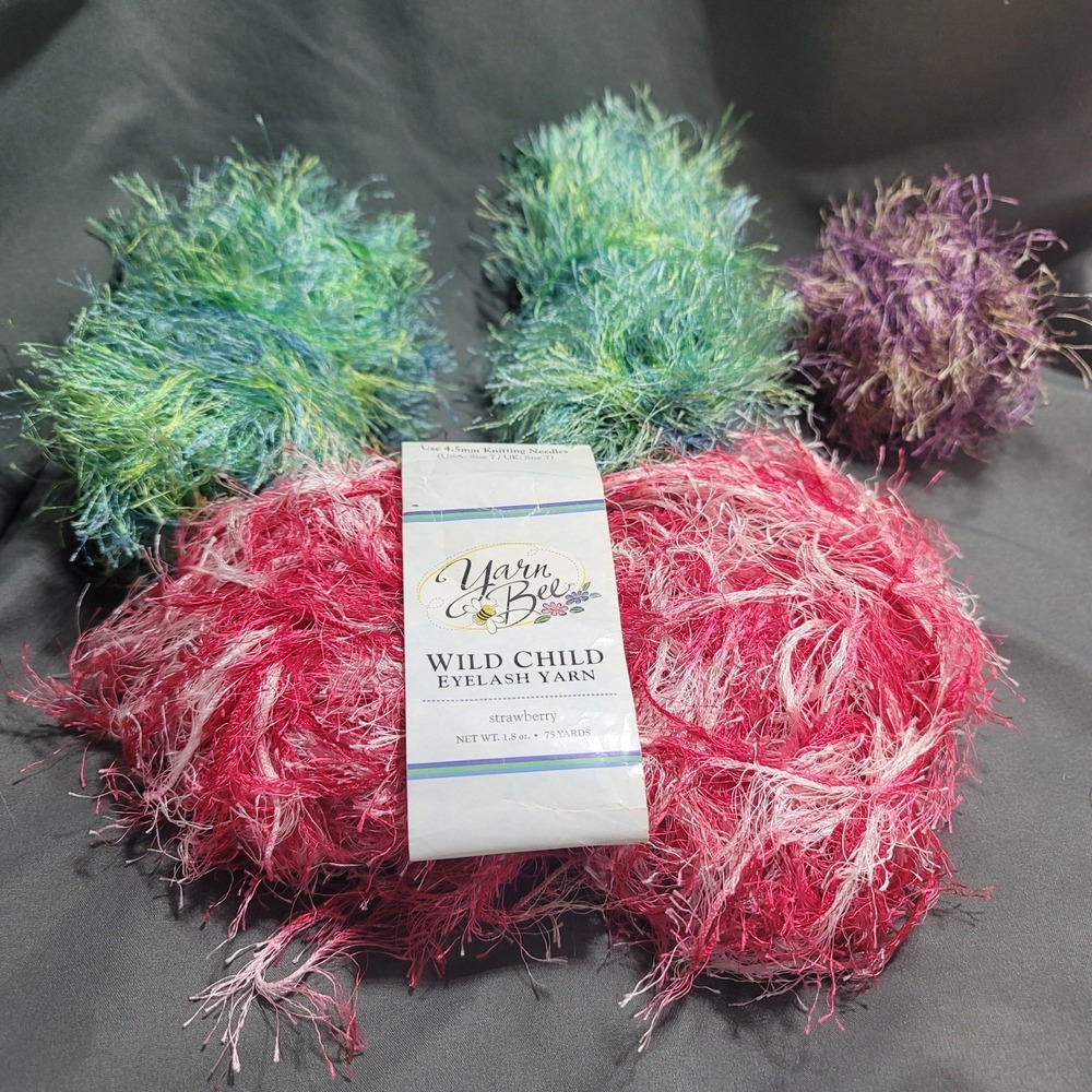 4 Yarn Bee Wild Child Eyelash Yarn Red, 2 Green & 1 Purple New